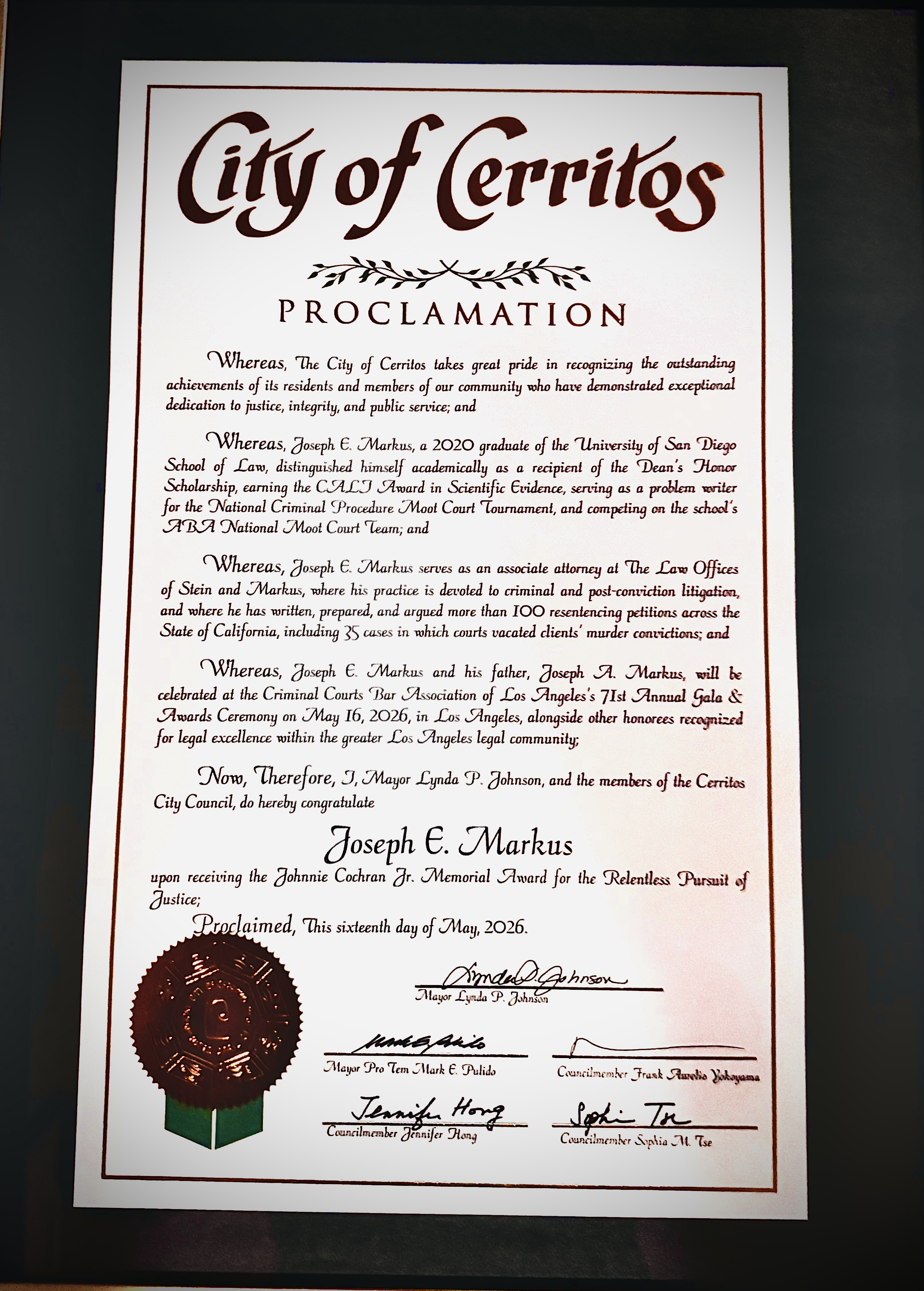 City of Cerritos - Joseph E. Markus